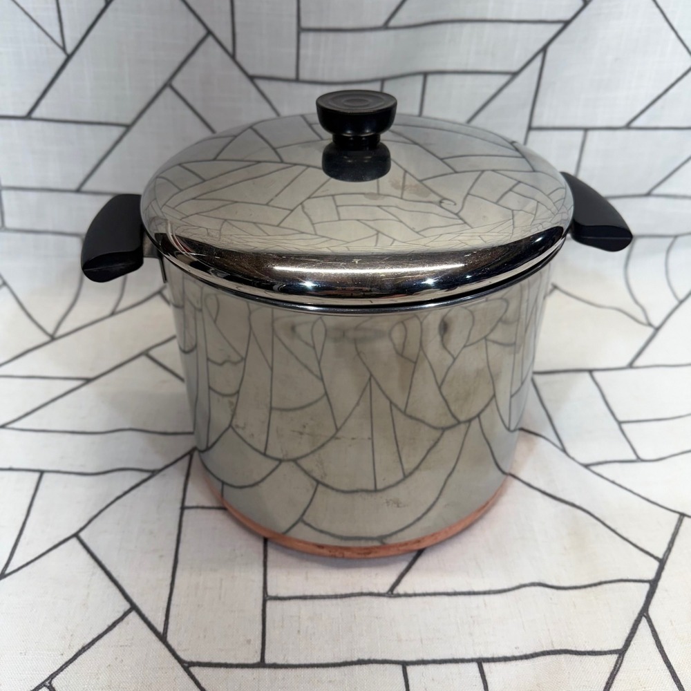 Revere Ware Stock Pot 8Quart Silver Copper Clad Stainless Steel Vintage with Lid